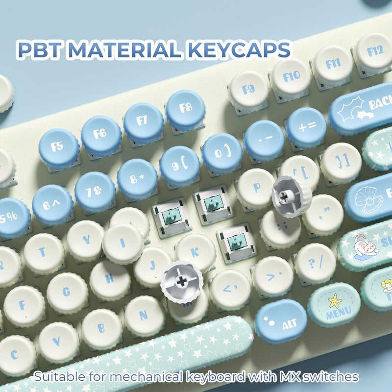 Hkfos XVX Round Typewriter Keycaps, Cute PBT Keycap Set, Dye-Sublimation Keyboard Keycaps Suitable for 60% 65% 75% 80% 96% 100% Layout Mechanical Keyboard - Image 3